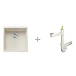 Zlewozmywak Blanco SUBLINE 400-U bez korka automatycznego z korkiem InFino delikatny biały 527 166 + Syfon końcowy Fisc wersja płaska 6400PPSAB15