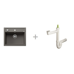 Zlewozmywak Blanco DALAGO 6 wulkaniczny szary 527 246 + Syfon końcowy Fisc wersja płaska 6400PPSAB15