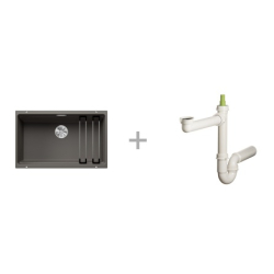 Zlewozmywak BLANCO ETAGON 700-U z korkiem INFINO, SZYNY WULKANICZNY SZARY 527 261 + Syfon końcowy Fisc wersja płaska 6400PPSAB15