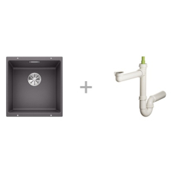 Zlewozmywak Blanco SUBLINE 400-U bez korka automatycznego z korkiem InFino wulkaniczny szary 527 349 + Syfon końcowy Fisc wersja płaska 6400PPSAB15