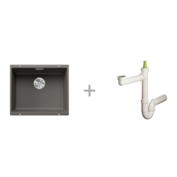 Zlewozmywak Blanco SUBLINE 500-U bez korka automatycznego z korkiem InFino wulkaniczny szary 527 353 + Syfon końcowy Fisc wersja płaska 6400PPSAB15
