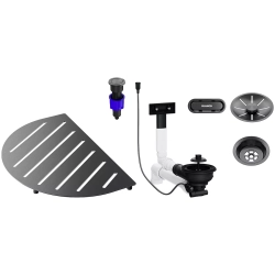 BLANCO Pakiet akcesoriów do zlewozmywaka OOVALON wraz z armaturą z korkiem automat., satin dark steel 527 996